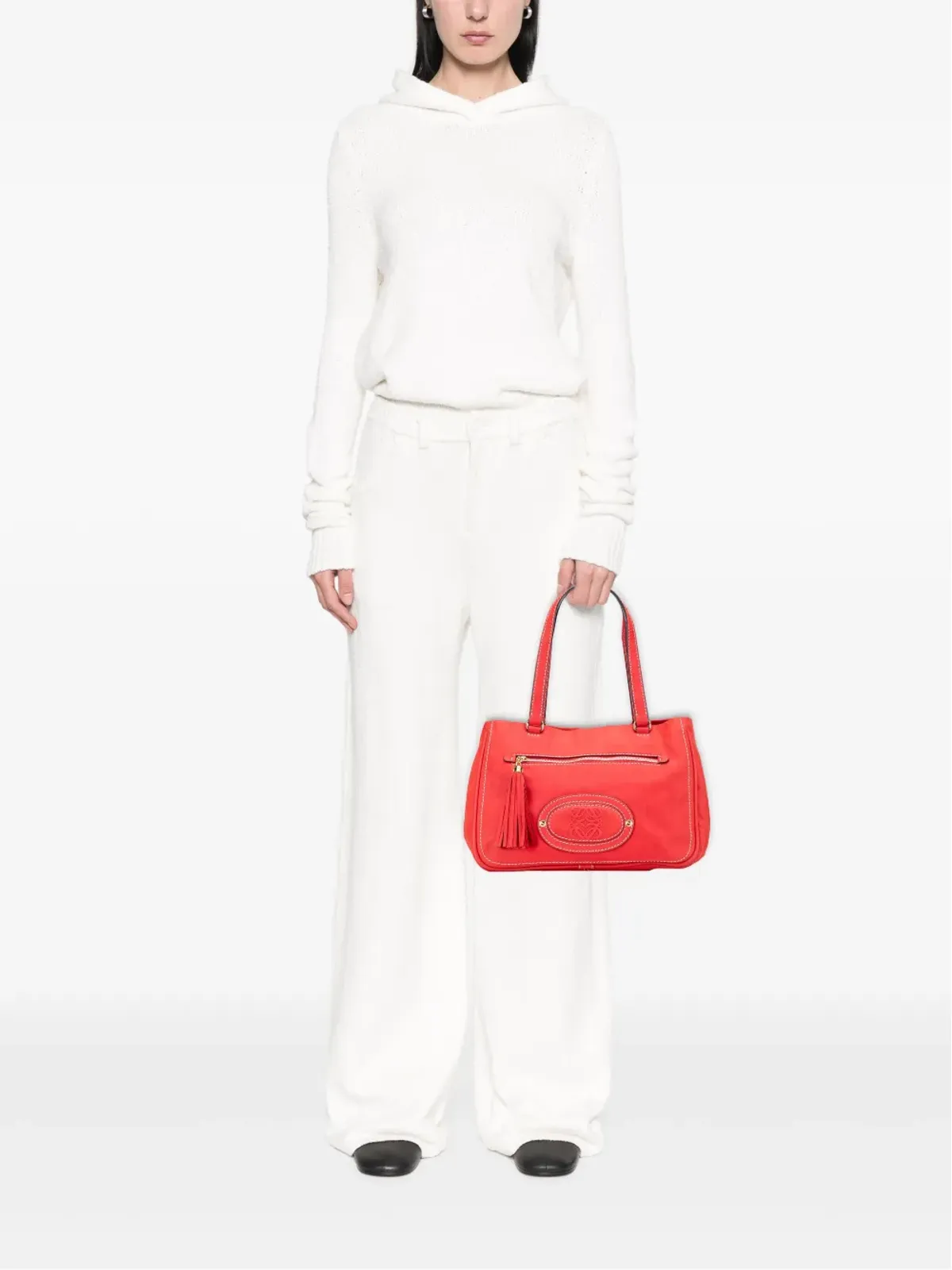 Loewe ビンテージ 2008 ヌバック アナグラム マドリード フリンジ ショルダーバッグ - レッド - 画像2