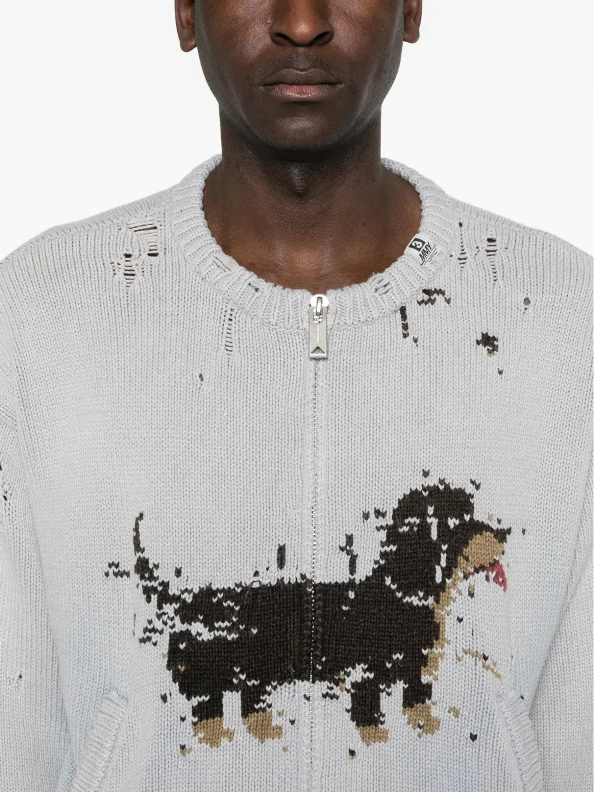 Maison MIHARA YASUHIRO ジャカード distressed ニットカーディガン - 画像5