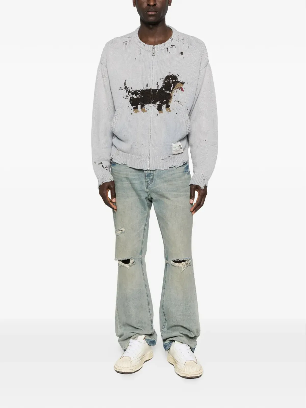 Maison MIHARA YASUHIRO ジャカード distressed ニットカーディガン - 画像2