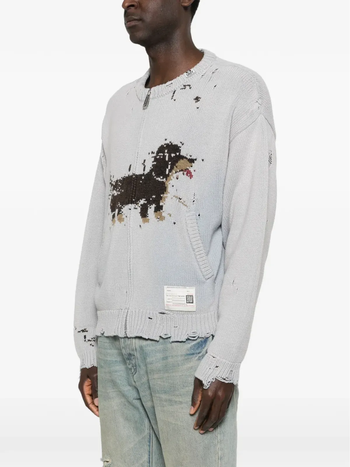 Maison MIHARA YASUHIRO ジャカード distressed ニットカーディガン - 画像3