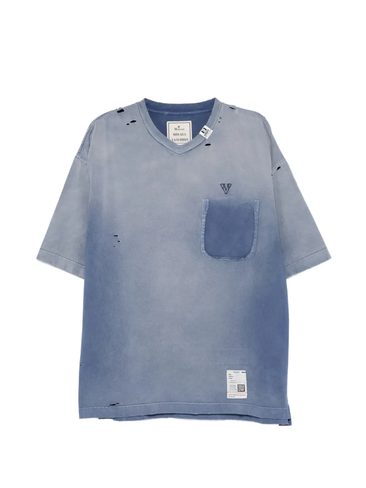 Maison MIHARA YASUHIRO ダメージ加工ポケット付きVネックTシャツ - 画像1