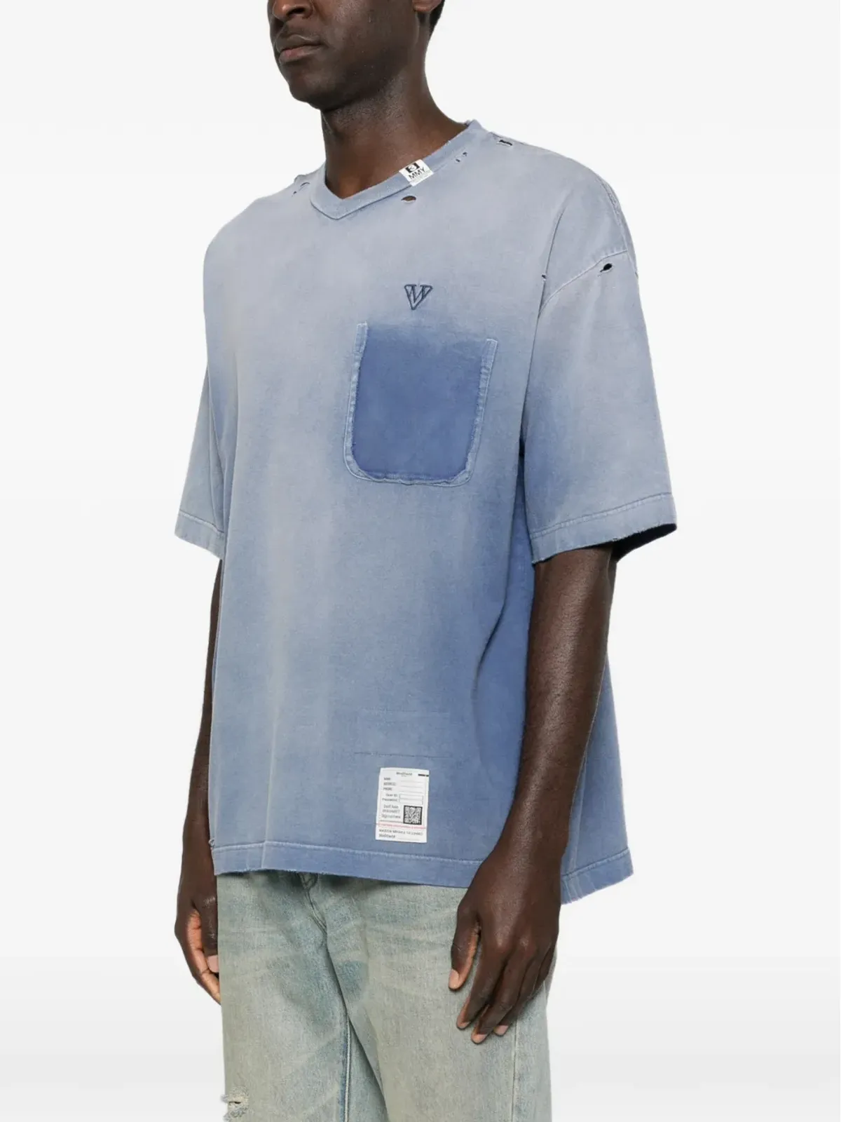 Maison MIHARA YASUHIRO ダメージ加工ポケット付きVネックTシャツ - 画像3