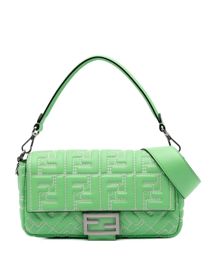 Fendi Pre-Owned Fendi Pre-Owned Zucca エンボス加工・ステッチ入り レザー バゲットサッチェル - グリーンの商品画像
