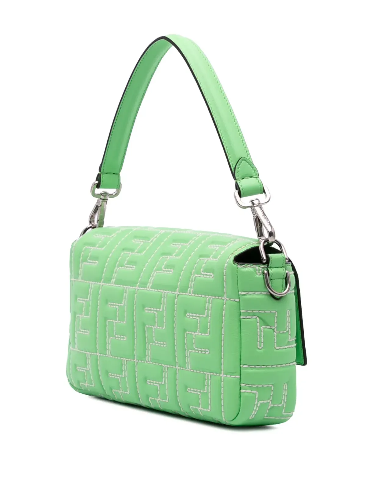Fendi Pre-Owned Zucca エンボス加工・ステッチ入り レザー バゲットサッチェル - グリーン - 画像3