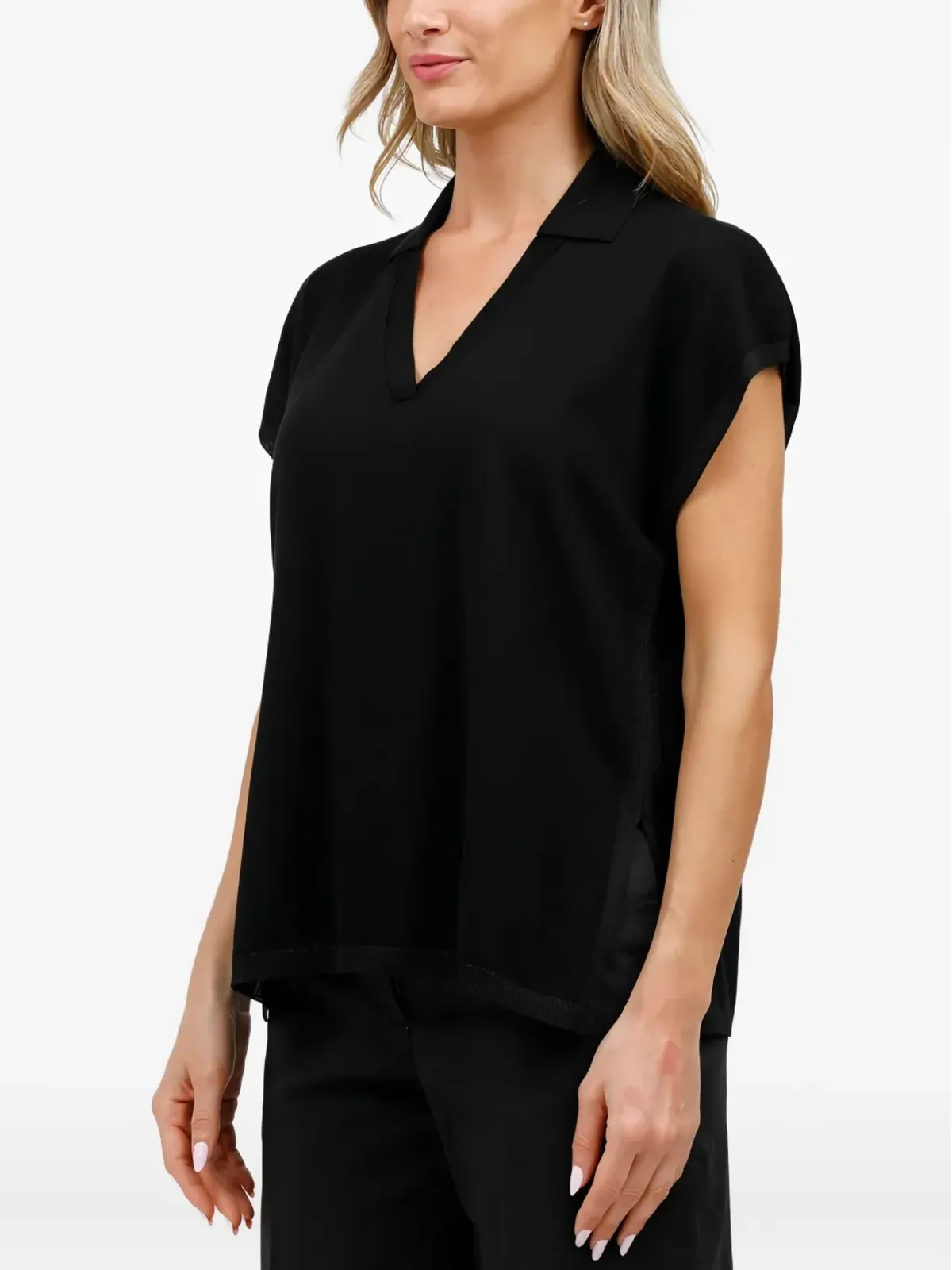 Gran Sasso V-neck short-sleeve knit top - Black - 画像2