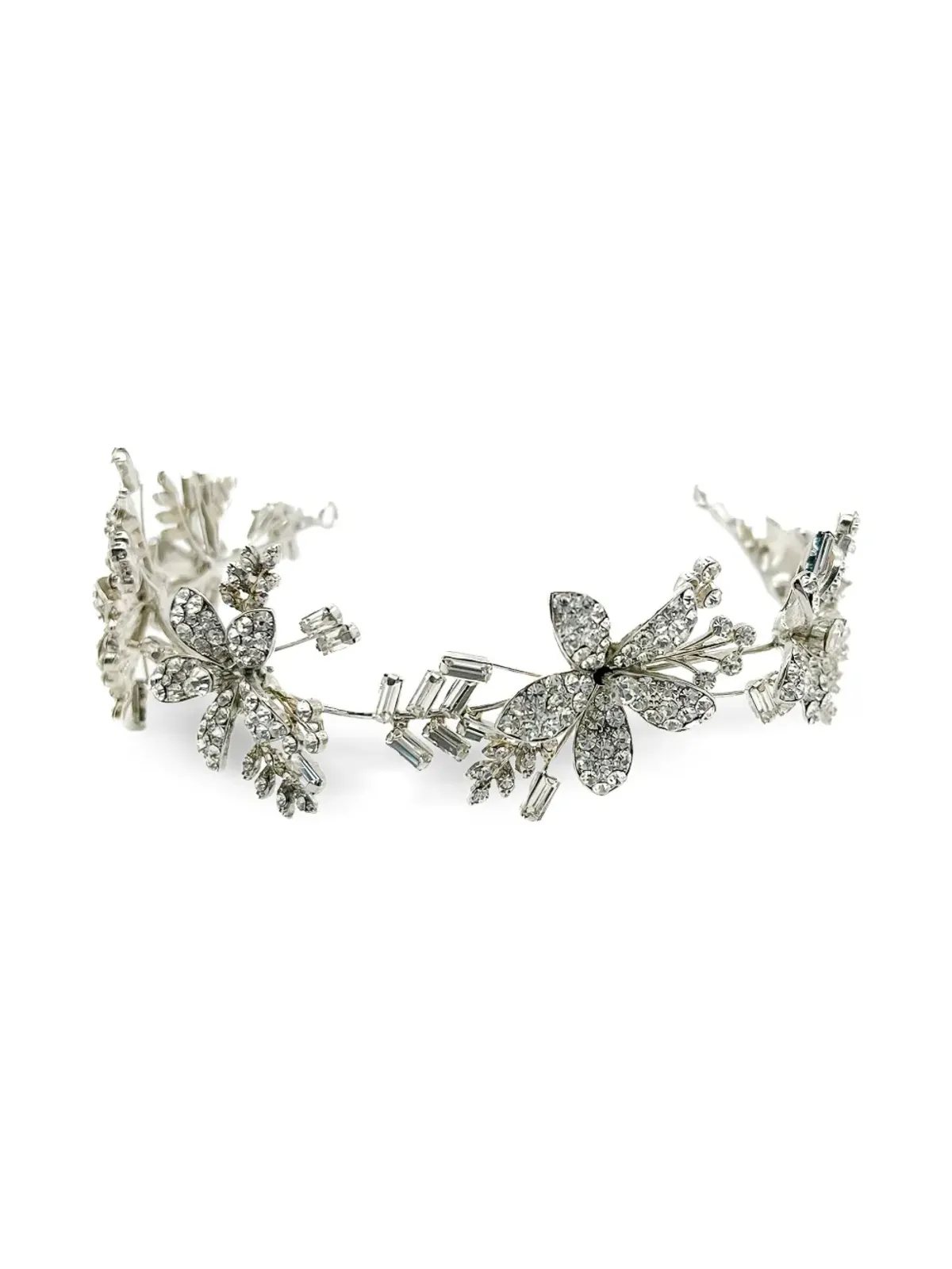 Jennifer Gibson Jewellery 1990年代 花柄クリスタル ティアラ - シルバー - 画像2