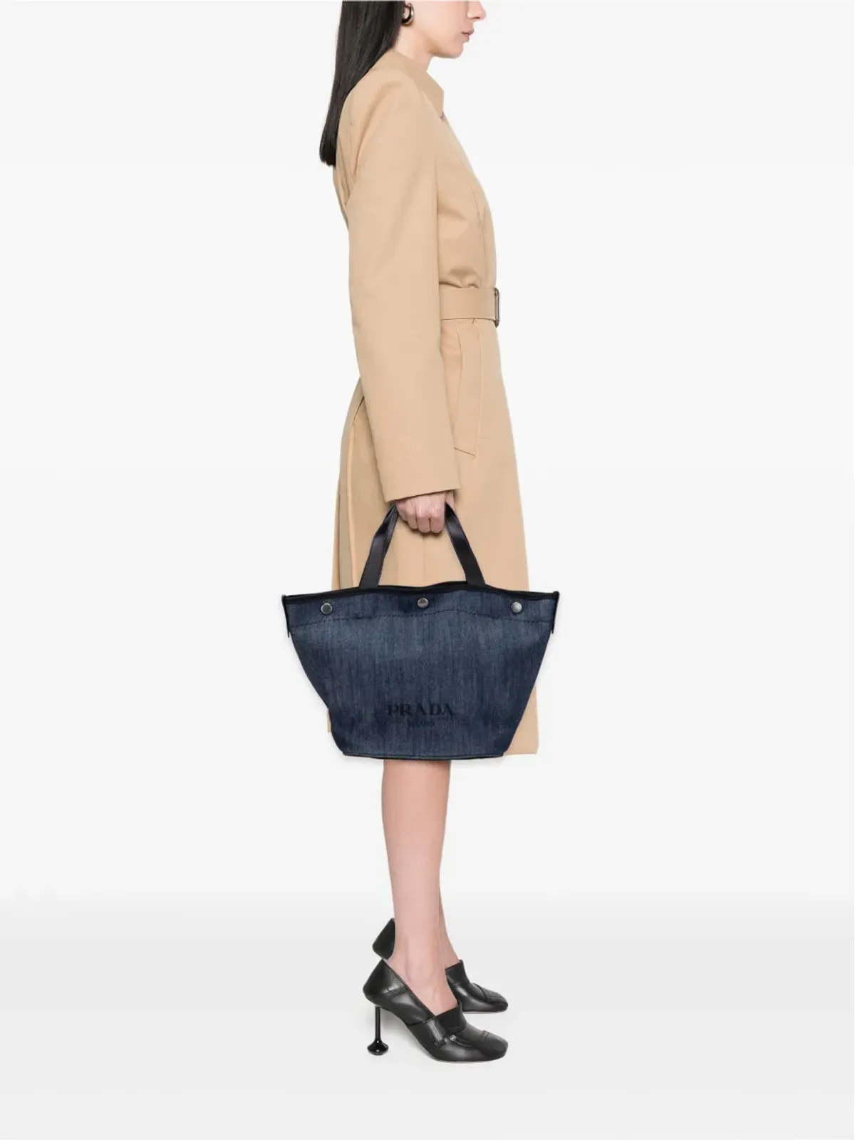 Prada Pre-Owned デニム ロゴ サッチェル - 画像2