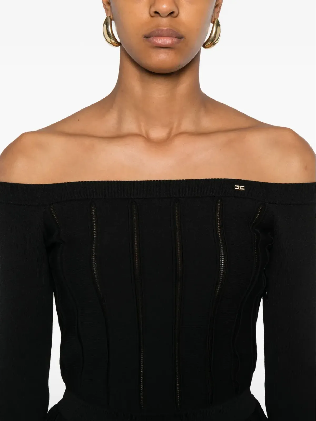 Elisabetta Franchi プリーツパネル ボートネック セーター - 画像5