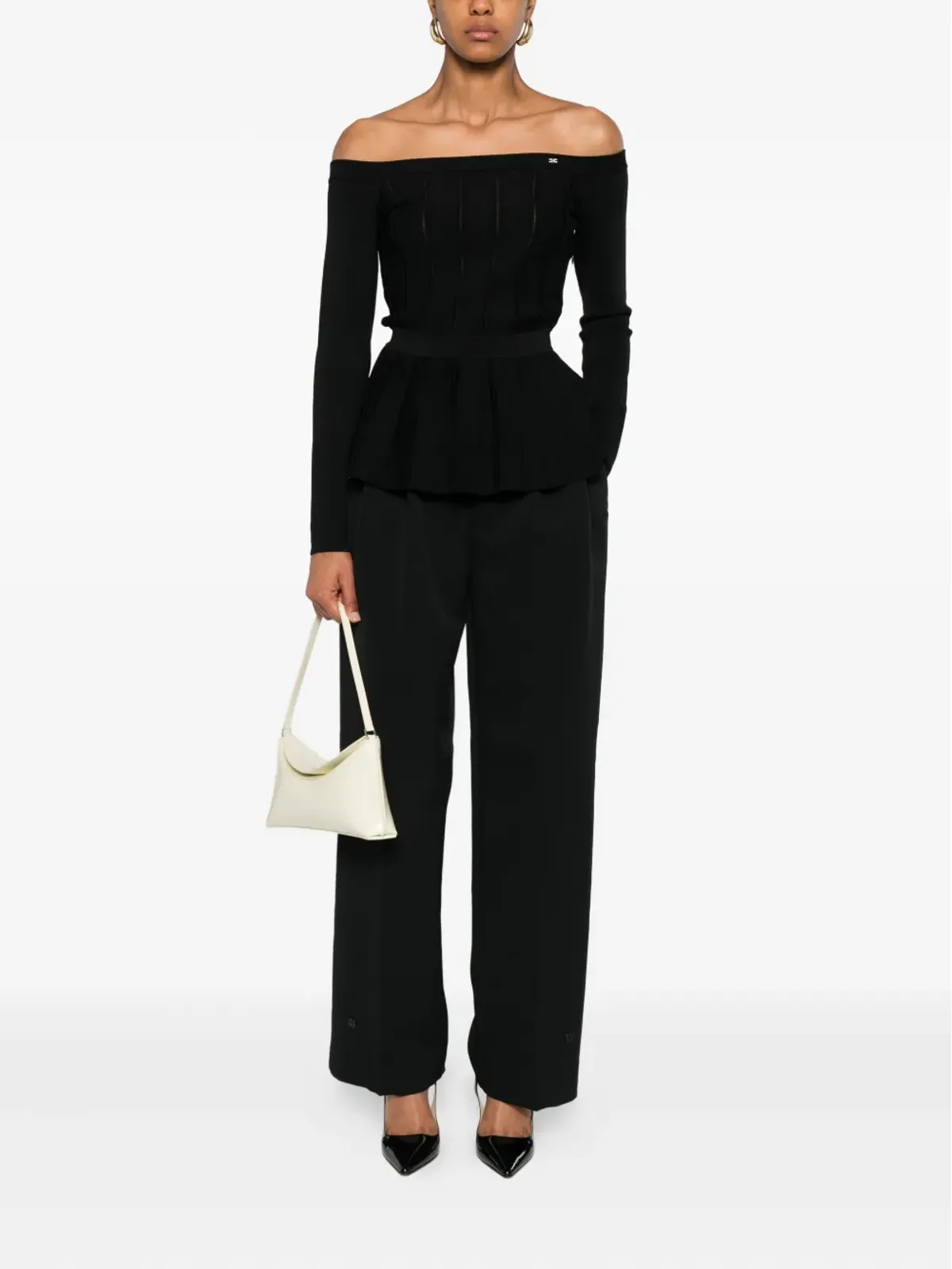 Elisabetta Franchi プリーツパネル ボートネック セーター - 画像2