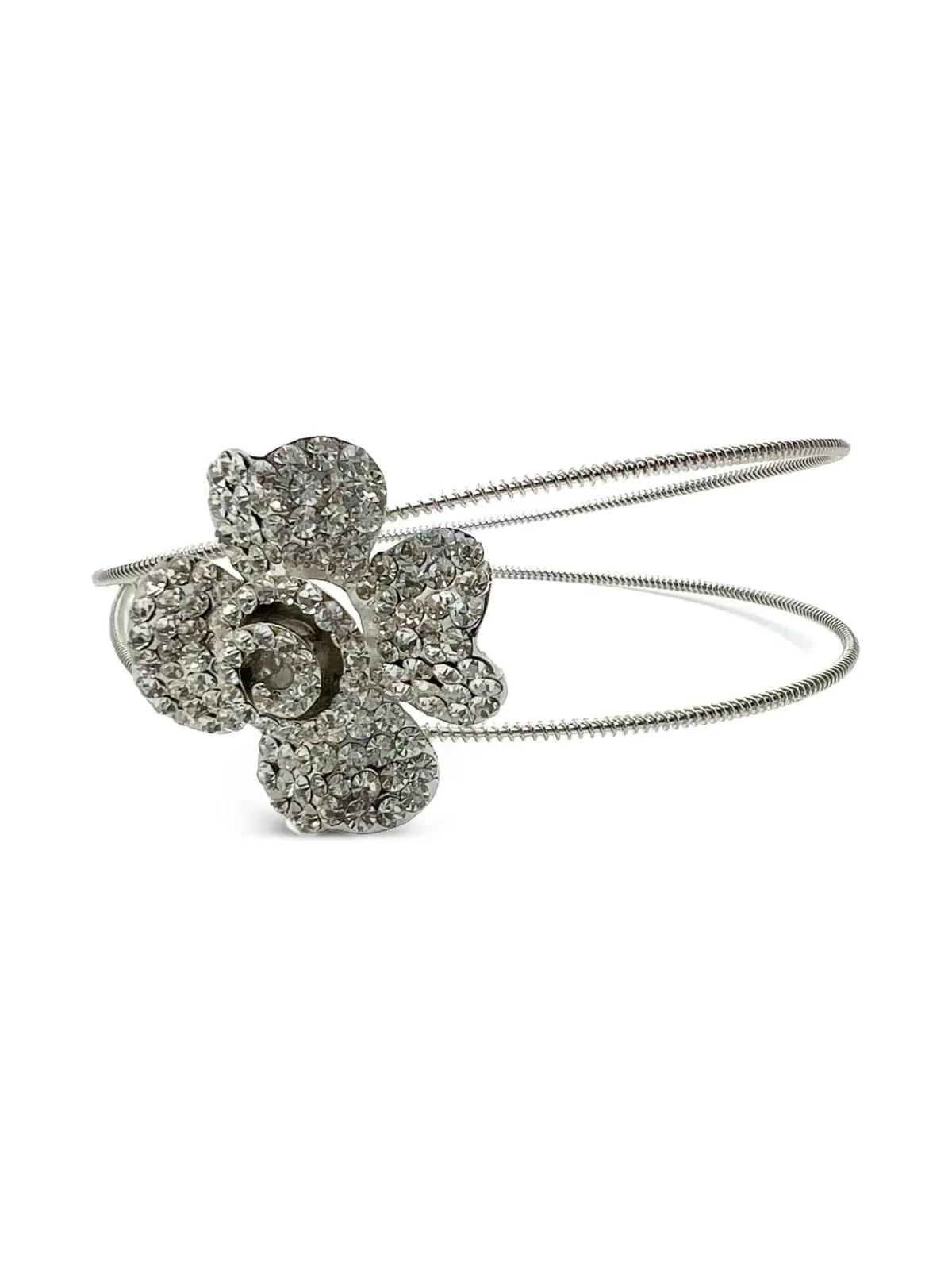 Jennifer Gibson Jewellery 2000年代 ビンテージ ダブルバンド クリスタルフラワーティアラ - Silver - 画像2