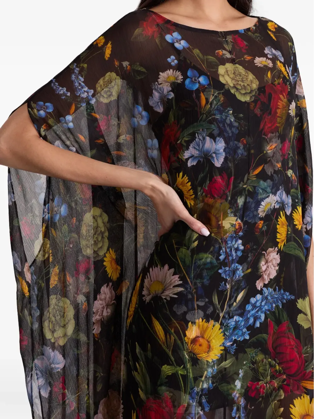 alice + olivia リン花柄プリント ケープ付きマキシドレス - ブラック - 画像5