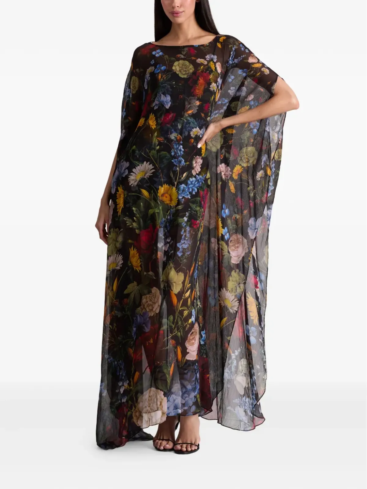 alice + olivia リン花柄プリント ケープ付きマキシドレス - ブラック - 画像2
