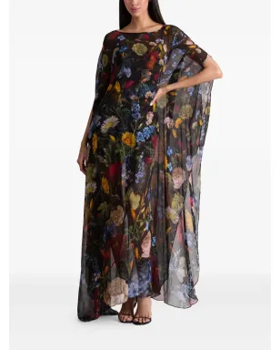 alice + olivia リン花柄プリント ケープ付きマキシドレス - ブラック - サムネイル2