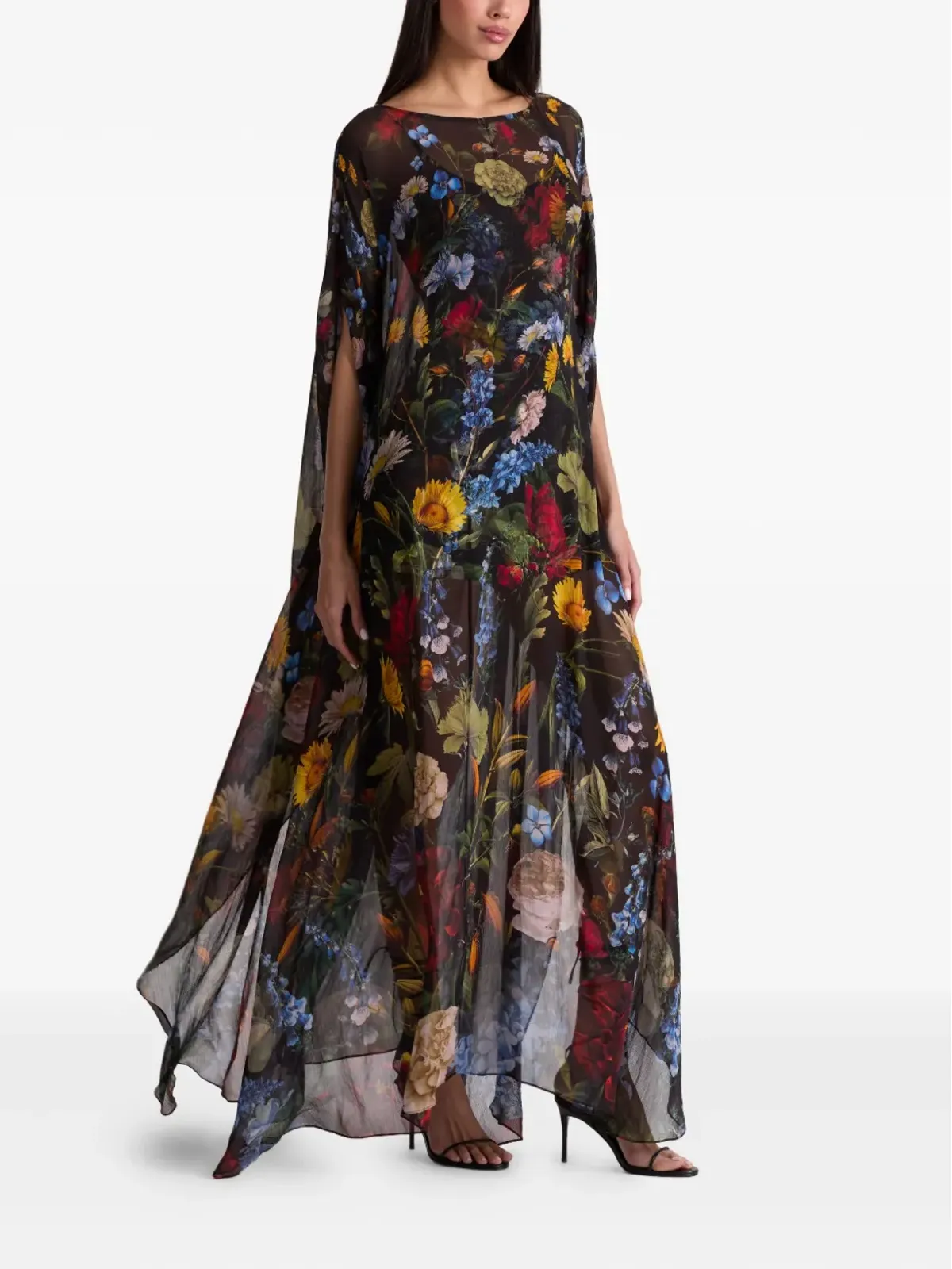 alice + olivia リン花柄プリント ケープ付きマキシドレス - ブラック - 画像3