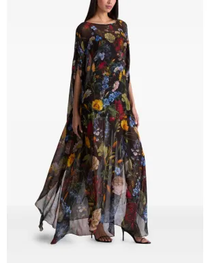 alice + olivia リン花柄プリント ケープ付きマキシドレス - ブラック - サムネイル3