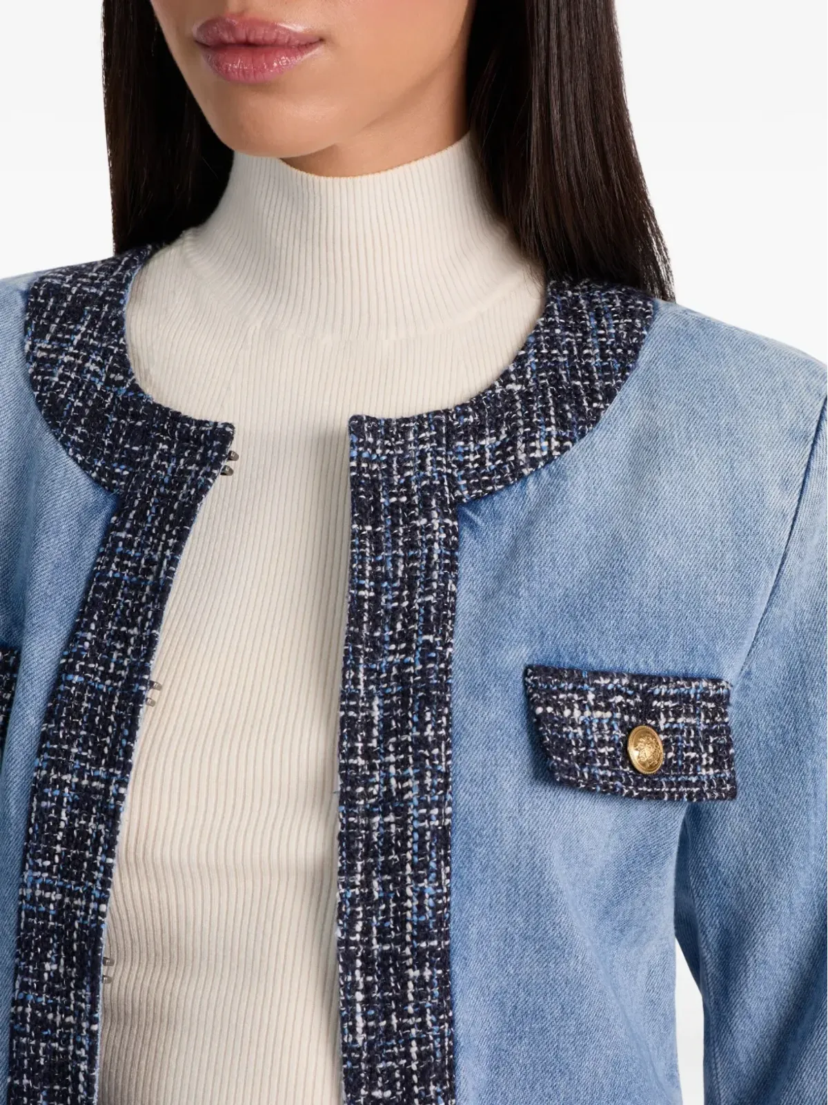alice + olivia ランドン ツイードトリム デニムジャケット - ブルー - 画像5