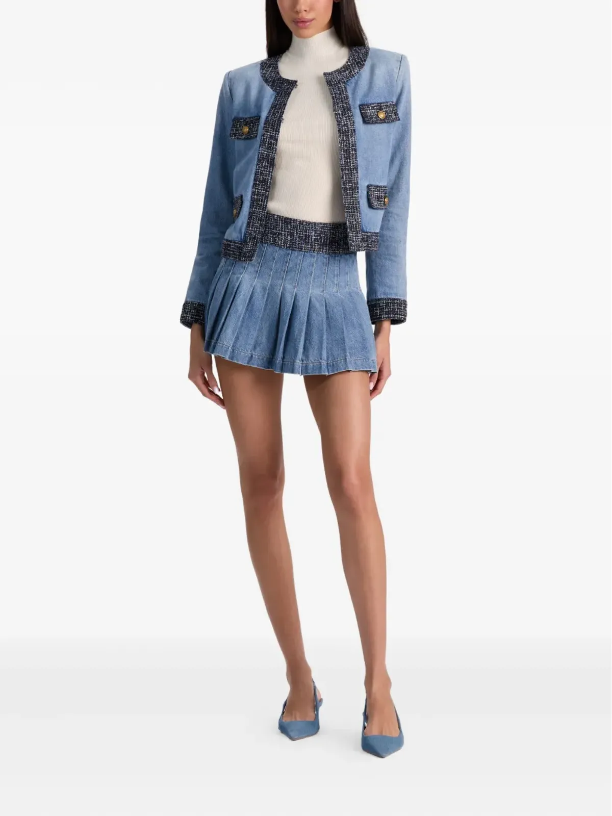 alice + olivia ランドン ツイードトリム デニムジャケット - ブルー - 画像2
