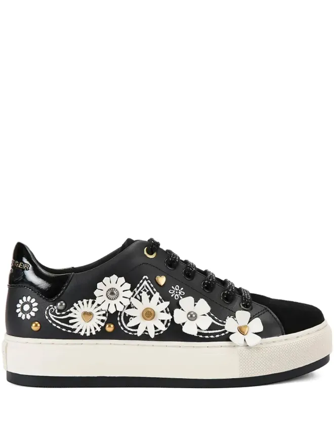 Kurt Geiger London Kurt Geiger London 花柄アップリケ付きスタッズスニーカー（ブラック）の商品画像