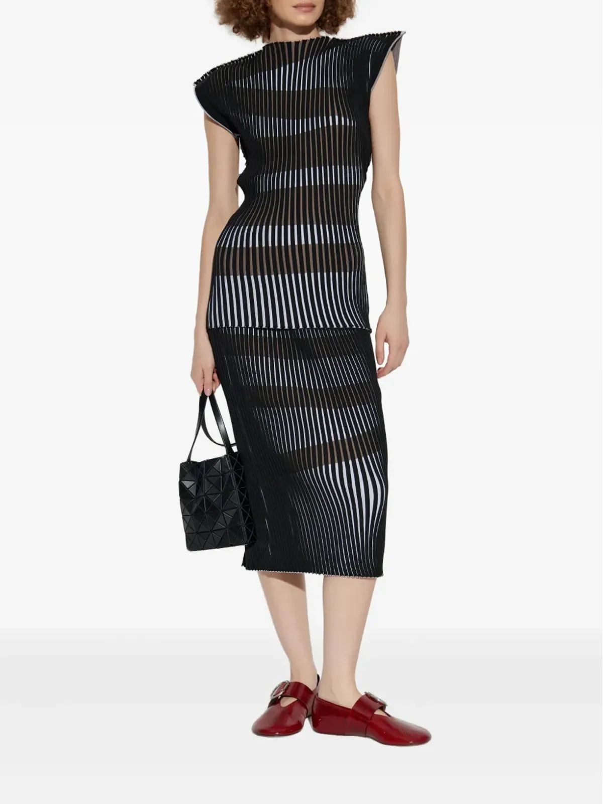 Issey Miyake ストライプ柄プリーツトップ - 画像2