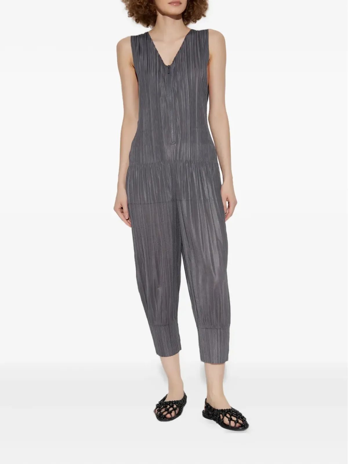 Pleats Please Issey Miyake ジップ付きプリーツジャンプスーツ - Grey - 画像3