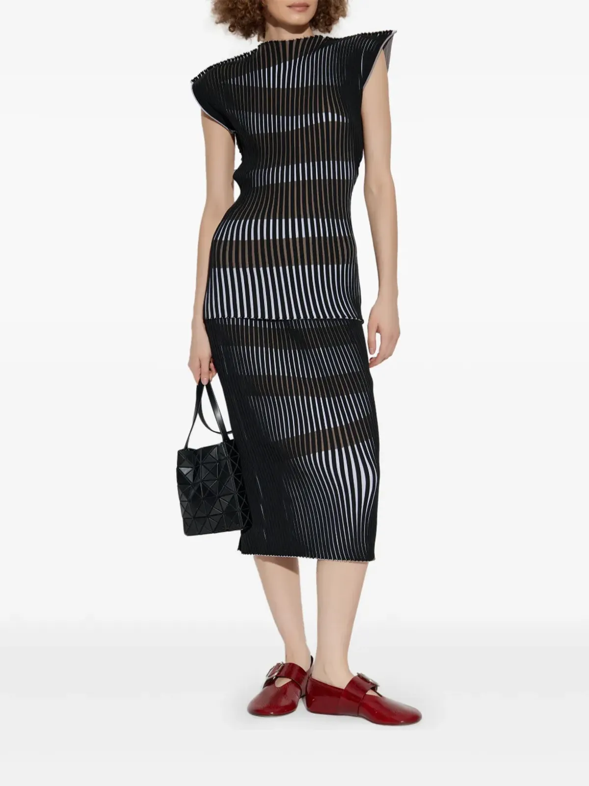 Issey Miyake striped slit skirt - Black - 画像2