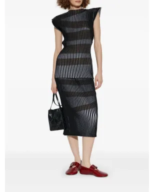 Issey Miyake striped slit skirt - Black - サムネイル2