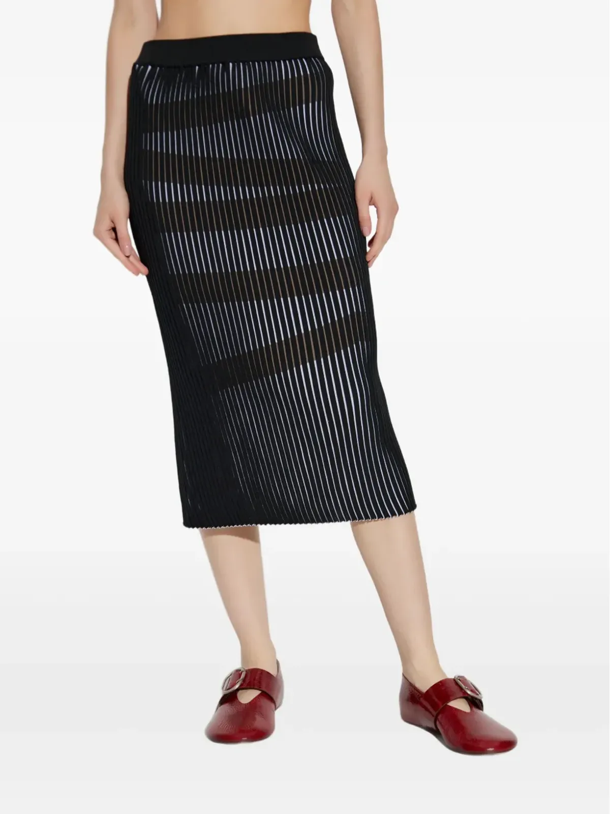 Issey Miyake striped slit skirt - Black - 画像3