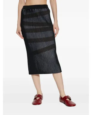 Issey Miyake striped slit skirt - Black - サムネイル3