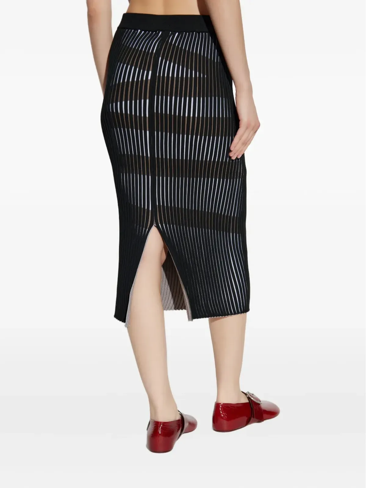 Issey Miyake striped slit skirt - Black - 画像4