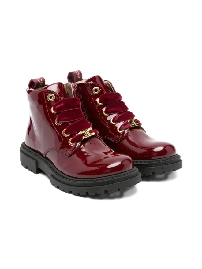 Elisabetta Franchi La Mia Bambina Elisabetta Franchi La Mia Bambina パテントレザー レースアップブーツの商品画像