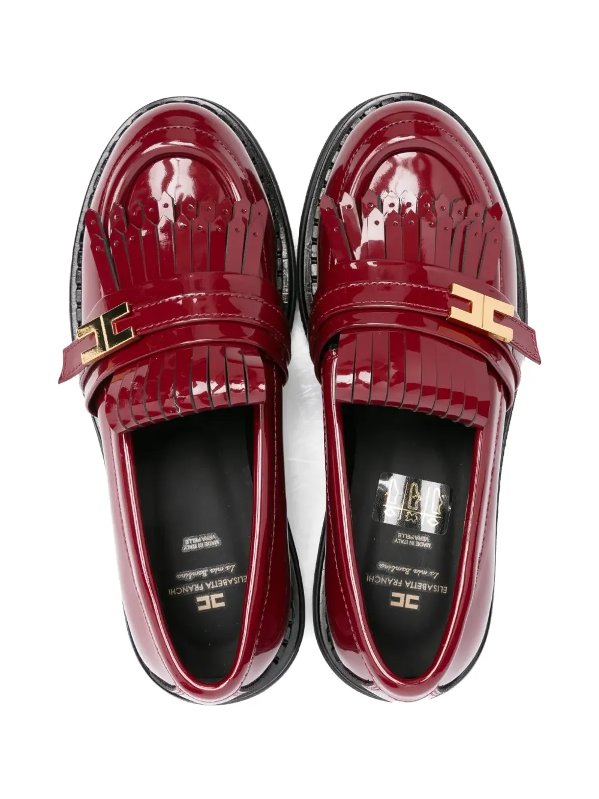 Elisabetta Franchi La Mia Bambina パテントレザー フリンジ ローファー - 画像3