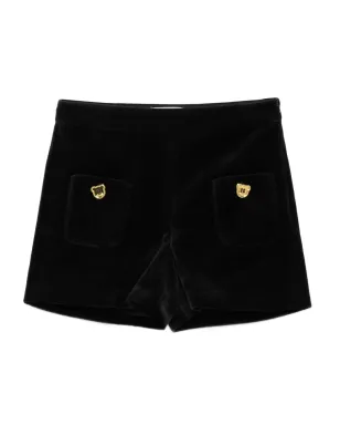 Moschino Kids ベルベット生地のクマボタン付きショーツ - Black - サムネイル1