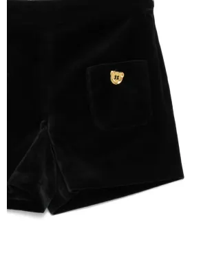 Moschino Kids ベルベット生地のクマボタン付きショーツ - Black - サムネイル3