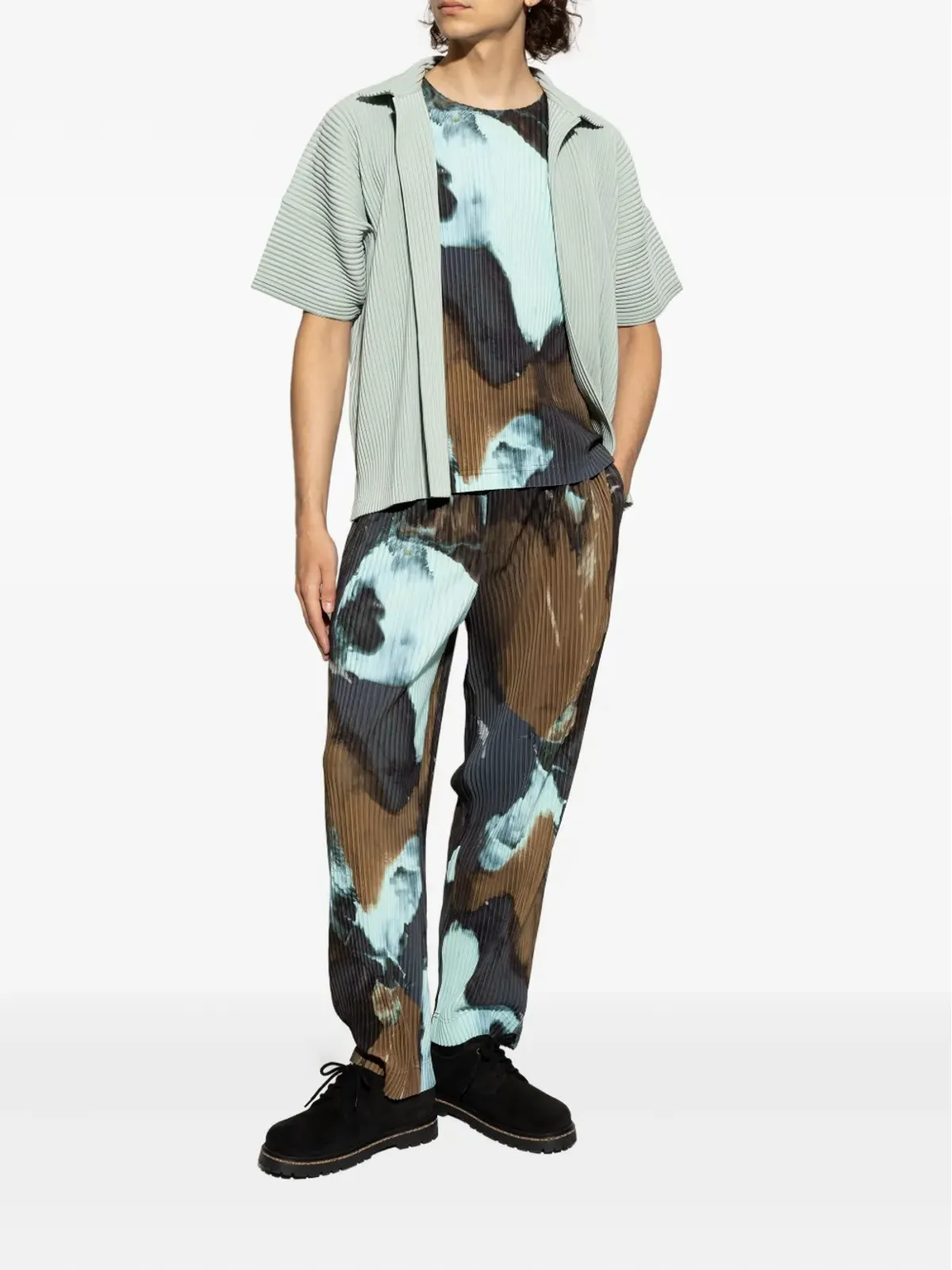 Homme Plissé Issey Miyake プリーツ柄抽象プリントパンツ - 画像2
