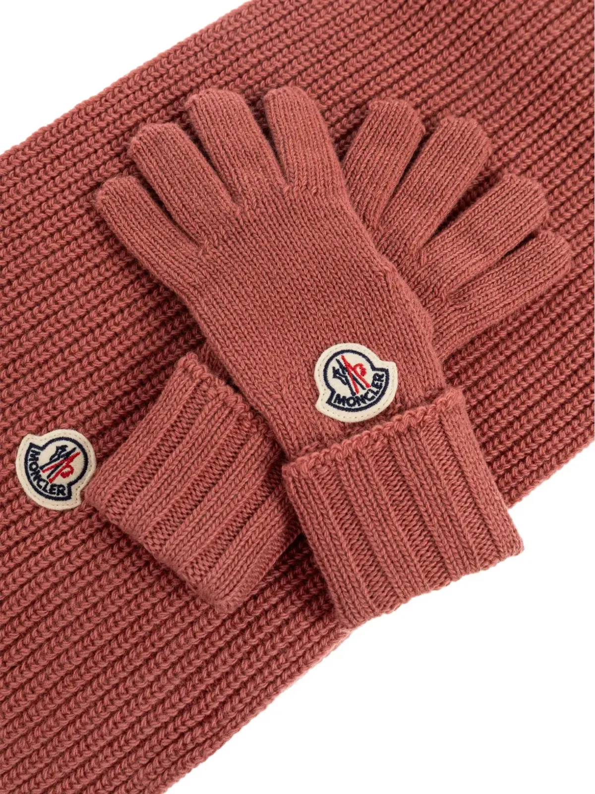 Moncler Enfant リブ編みウール手袋・スカーフセット - ピンク - 画像4