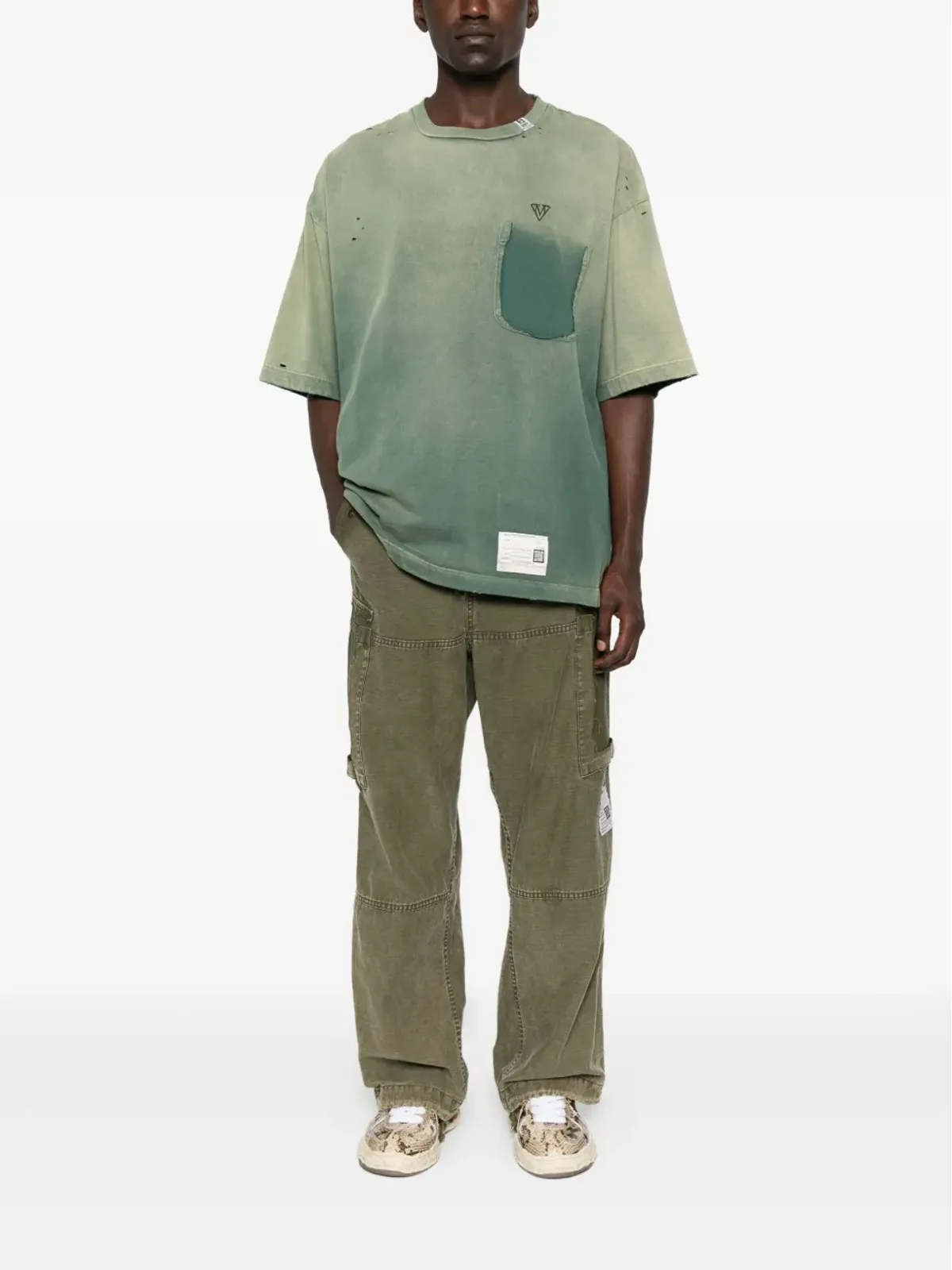 Maison MIHARA YASUHIRO 色落ち風コットンTシャツ グリーン - 画像2