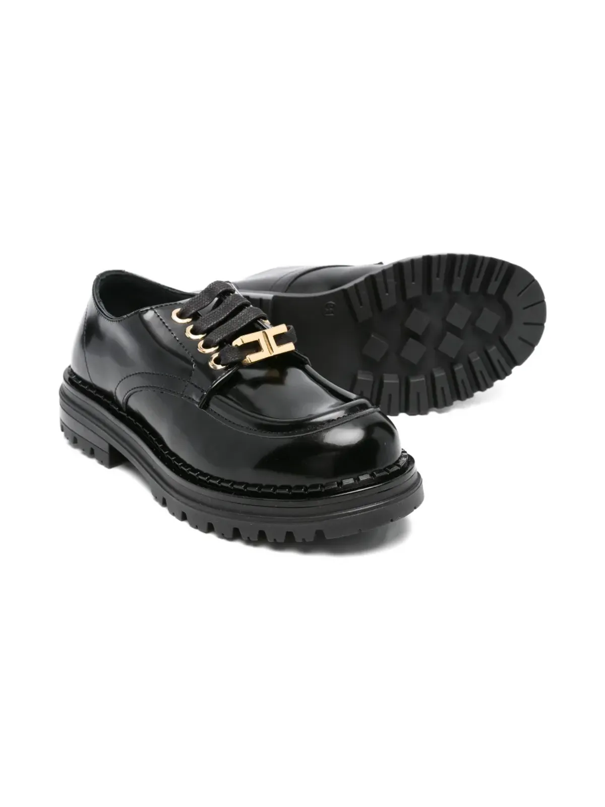 Elisabetta Franchi Kids レースアップ レザー モカシン - 画像2