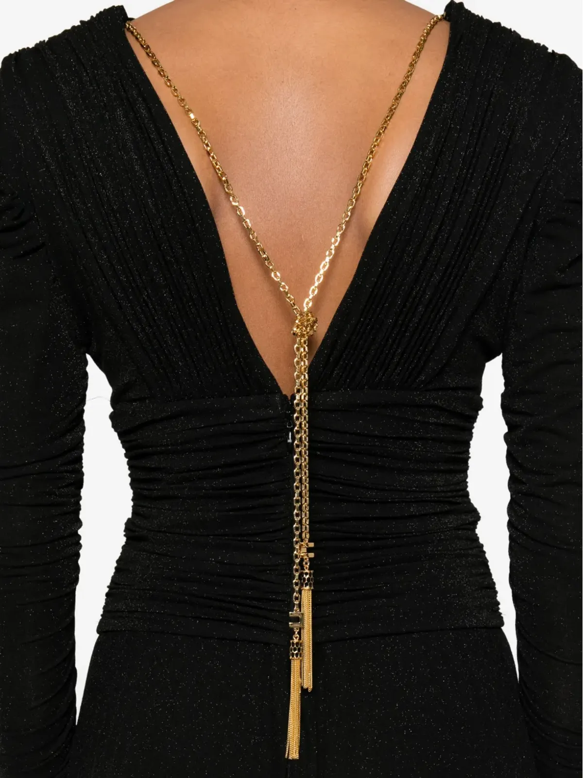 Elisabetta Franchi プリーツチェーン装飾ロングドレス - ブラック - 画像5