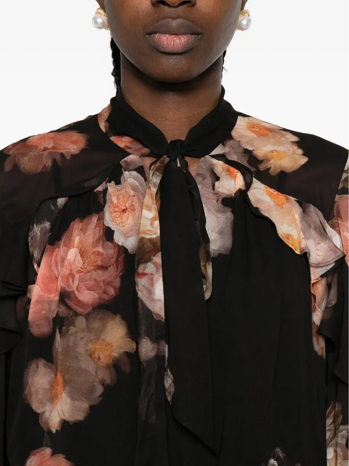 ZIMMERMANN 黒地の花柄プリント フリルブラウス - 画像5