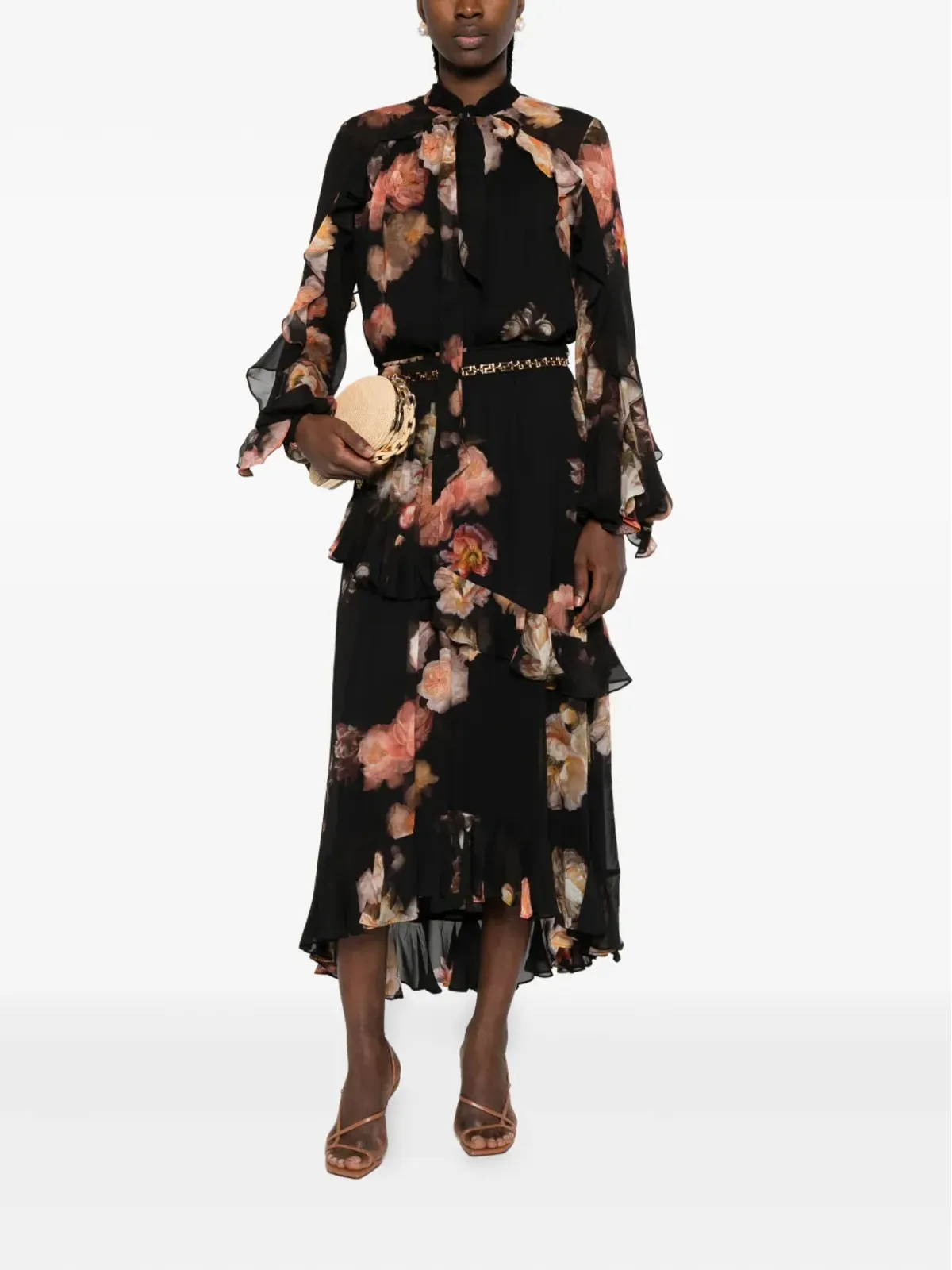 ZIMMERMANN 黒地の花柄プリント フリルブラウス - 画像2