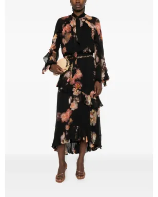 ZIMMERMANN 黒地の花柄プリント フリルブラウス - サムネイル2