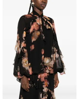 ZIMMERMANN 黒地の花柄プリント フリルブラウス - サムネイル3