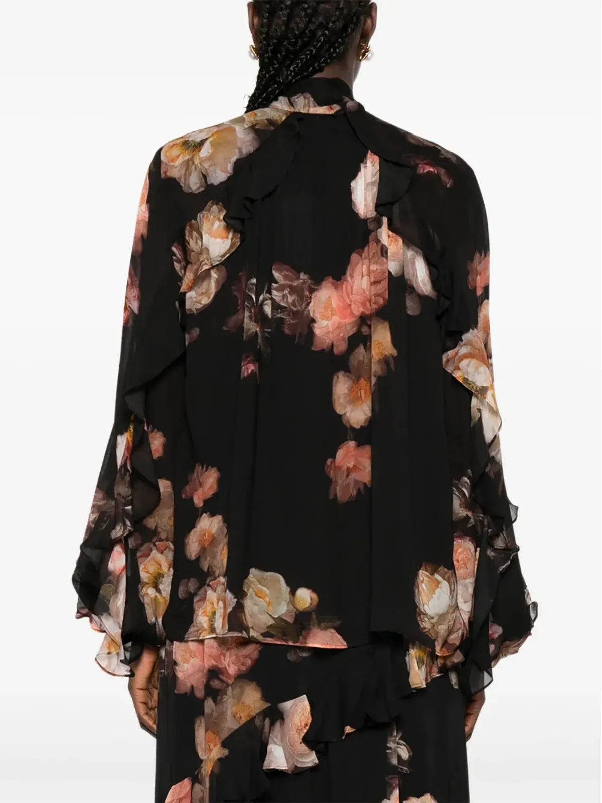 ZIMMERMANN 黒地の花柄プリント フリルブラウス - 画像4