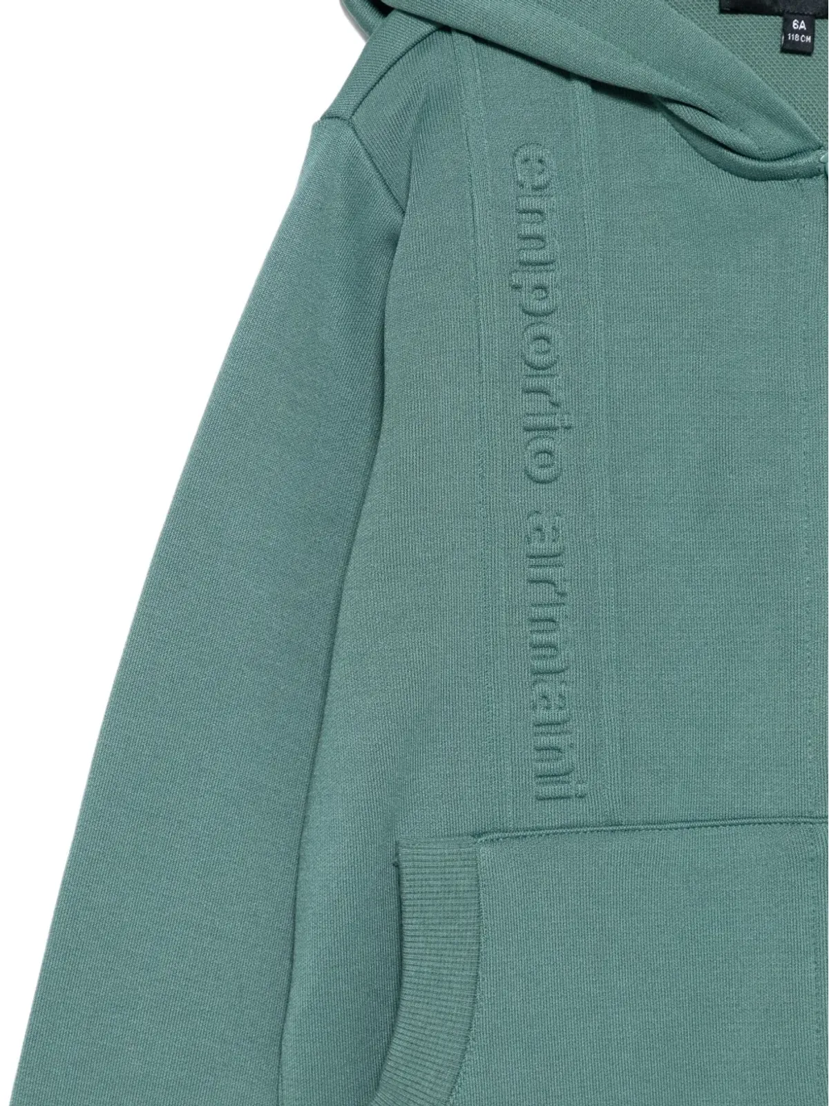 Emporio Armani Kids フード付きロゴ入りジップアップスウェット - グリーン - 画像3