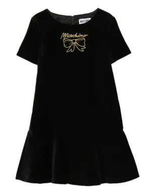Moschino Kids 刺繍ロゴ入りベルベットドレス - サムネイル1