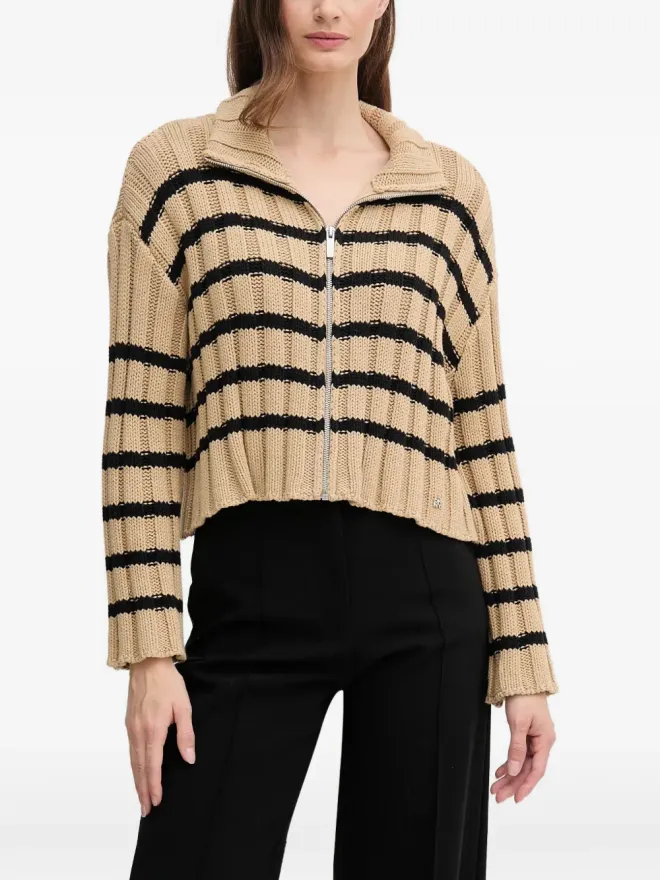 DKNY DKNY ストライプ柄ジップカーディガン ブラウンの商品画像