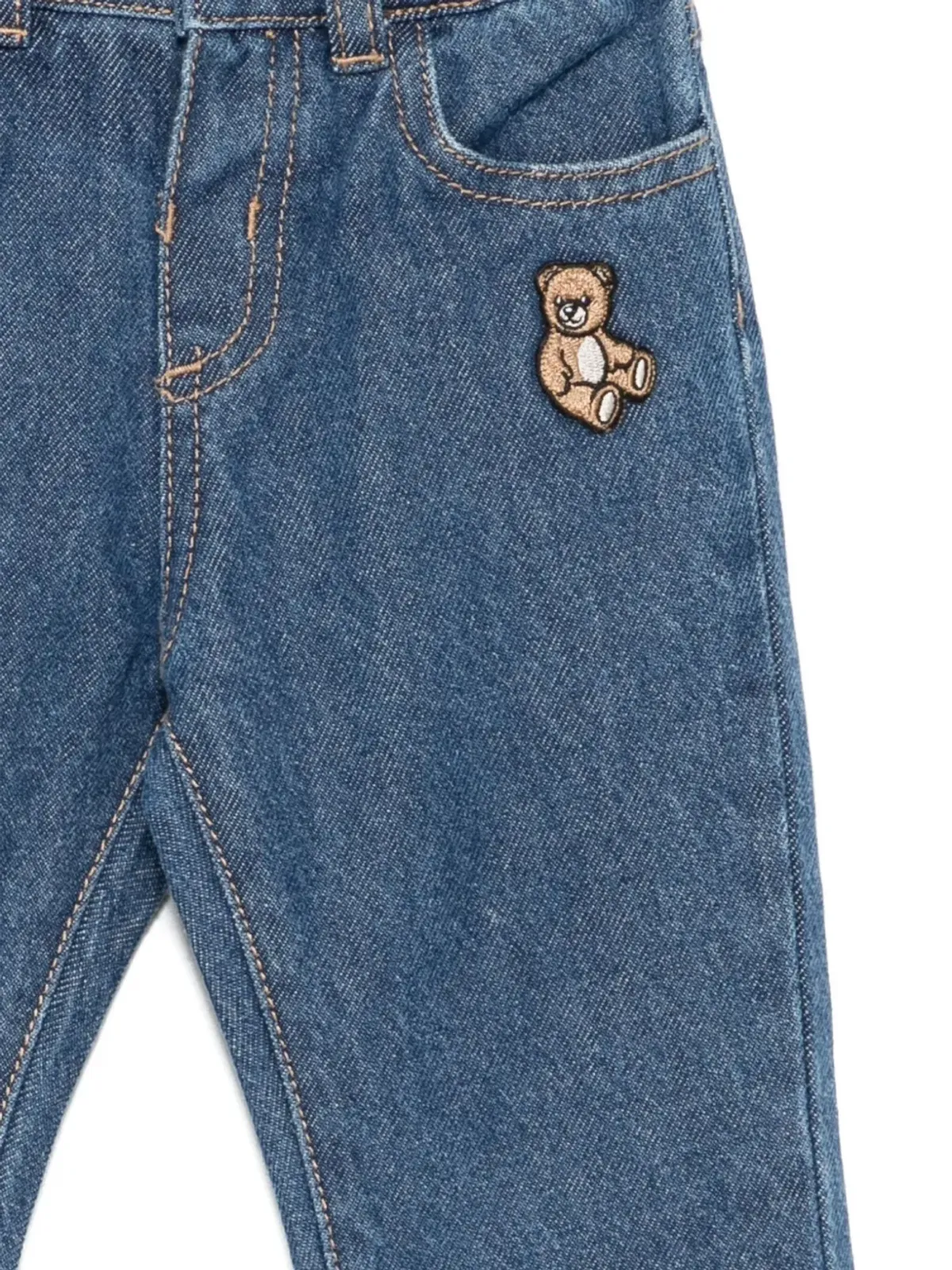 Moschino Kids テディ刺繍デニムジーンズ ブルー - 画像3