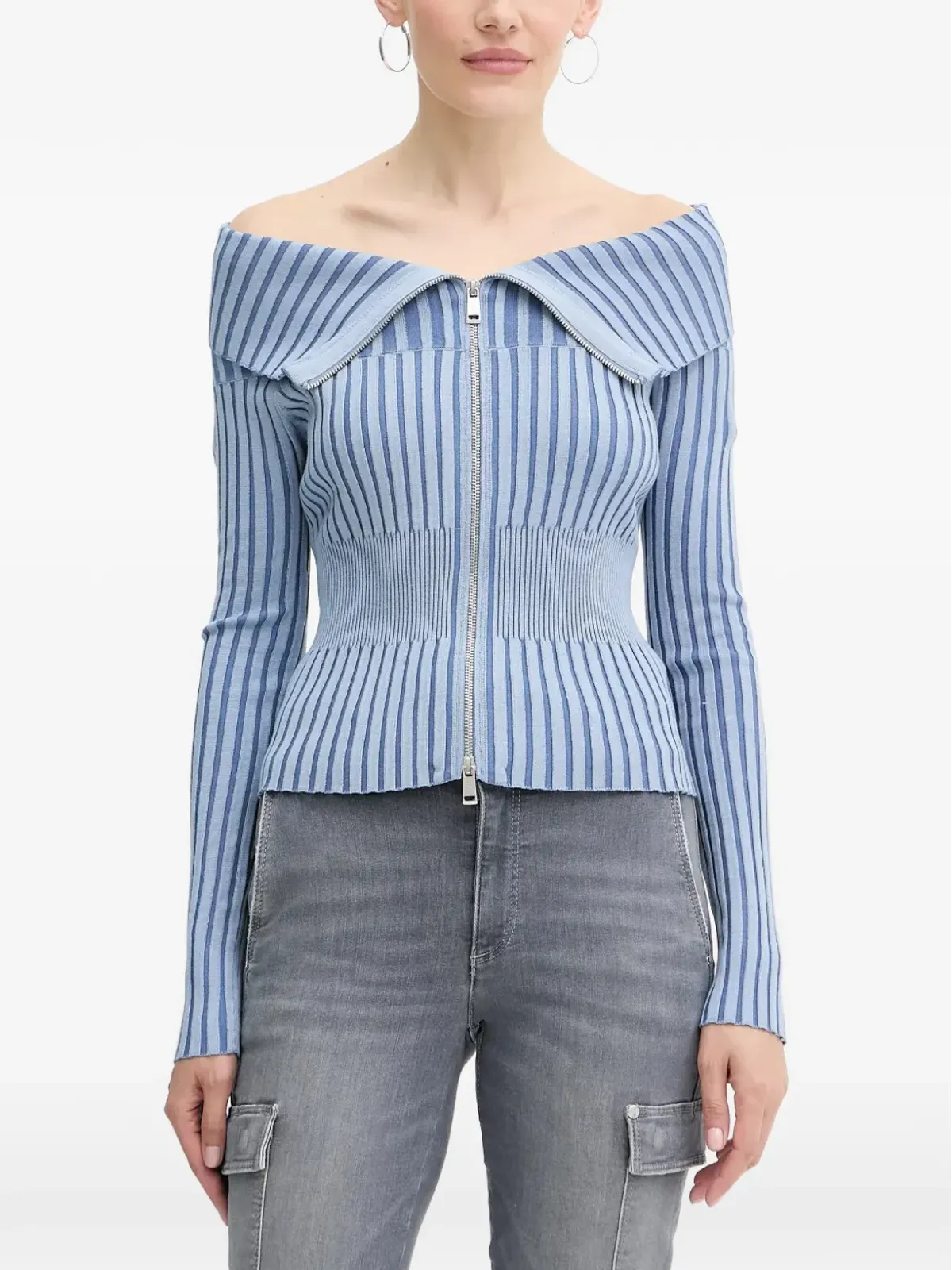 GUESS USA ストライプ柄ジップアップセーター - 画像1