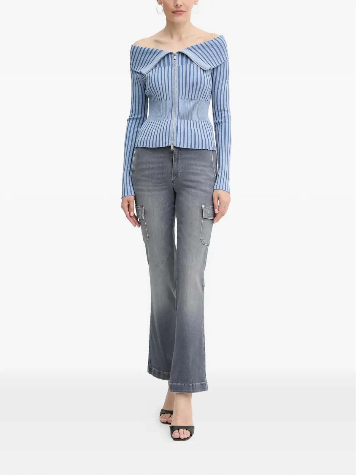 GUESS USA ストライプ柄ジップアップセーター - 画像2