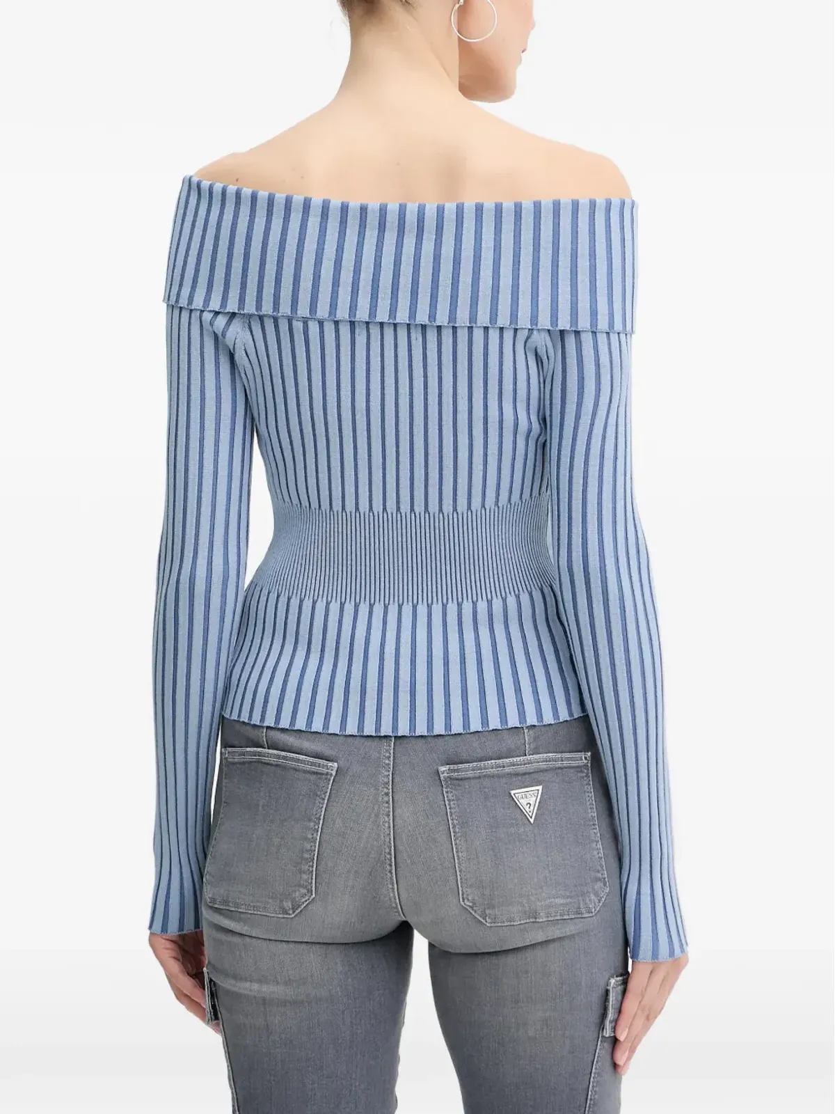 GUESS USA ストライプ柄ジップアップセーター - 画像3